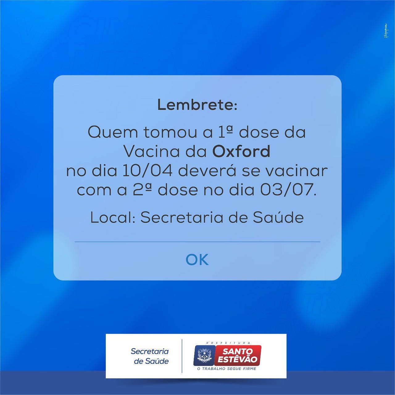 Vacinação contra a Covid-19 - 2ª dose; veja público-alvo